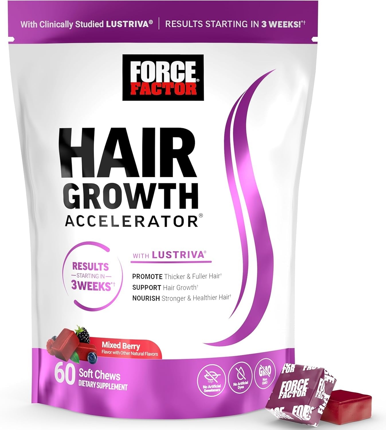 Force Factor Hair Growth Accelerator Soft Chews(60 Soft Chews)